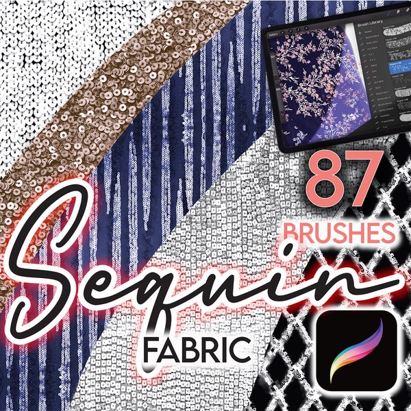 87 PROCREATE FASHION BRUSHES • Sequin Fabric Textures Sparkly Metallic Glitter Shimmer Confetti + Sparkly Brush • Designer Anime Manga