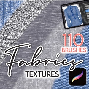 110 PROCREATE TISSU TEXTURE Pinceaux Tricots réalistes Pull en laine résille Cuir Denim Lin Fourrure Bord effiloché Textile Pinceaux de mode Anime