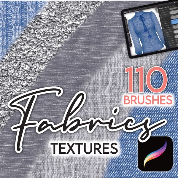 110 PROCREATE TISSU TEXTURE Pinceaux Tricots réalistes Pull en laine résille Cuir Denim Lin Fourrure Bord effiloché Textile Pinceaux de mode Anime