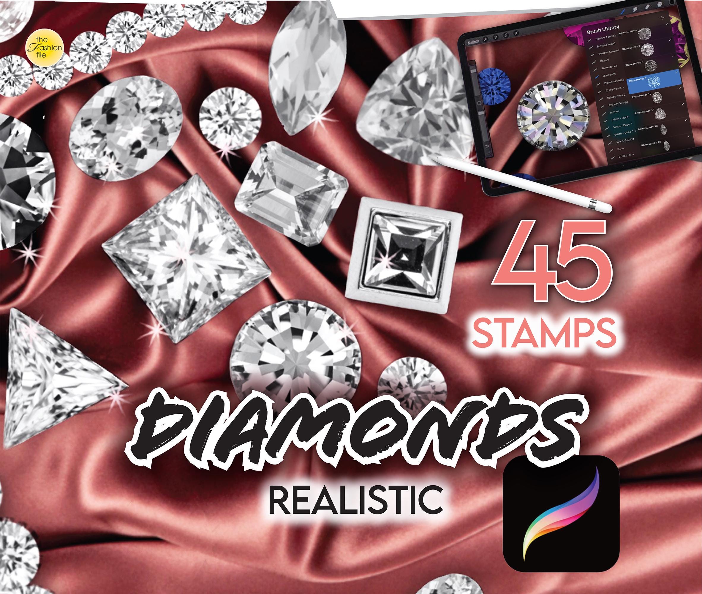 45 pinceles de moda para Procreate – Diamantes, strass, sellos de brillo de joya + pinceles de perlas gratis y paleta de color