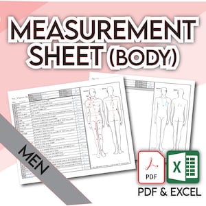 Fashion Template MEN&#39;s BODY MEASUREMENT Sheet • Sewing Measurement Sheet • Blank Excel and Pdf files, and guide included • +Free Bonus!