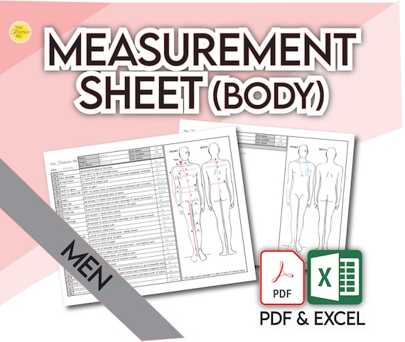 Fashion Template MEN's BODY MEASUREMENT Sheet • Sewing Measurement Sheet • Blank Excel and Pdf files, and guide included • +Free Bonus!