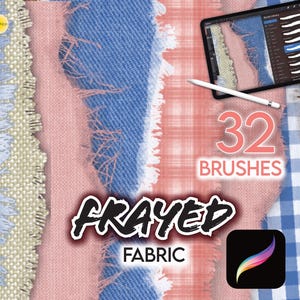 32 PROCREATE FRAYED Edge TESSUTO Strappato Tagliato Tessuti Denim Strappato Moda Pennelli Abbigliamento Vestiti Illustrazione Anime Manga Jeans Lino Tela di iuta