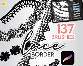 135 PROCREATE FASHION BRUSHES • 105 Lace Decorative Border Textures Brushes + 32 Stitch Brushes • Bridal Lingerie Brushset Files +Free Bonus