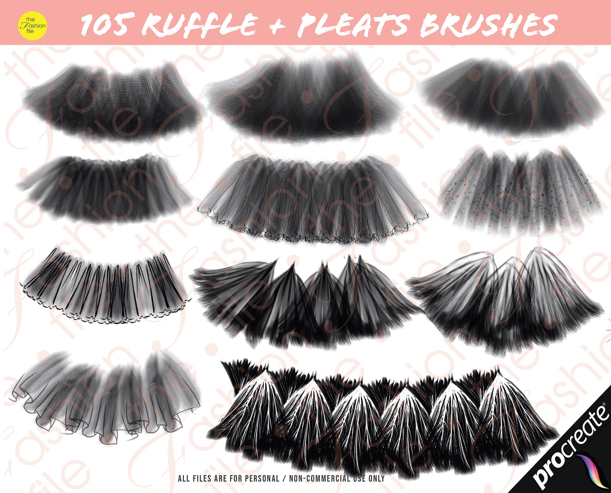 105 PROCREATE RUFFLE BRUSHES • Pleats Shirring Smocking Gathers Frills ...