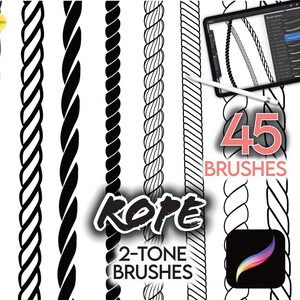 Può includere: Un set di 45 pennelli digitali per creare disegni di corda. I pennelli sono bicolore e sono disponibili in una varietà di stili. L'immagine mostra esempi di come i pennelli vengono utilizzati per creare disegni di corda.