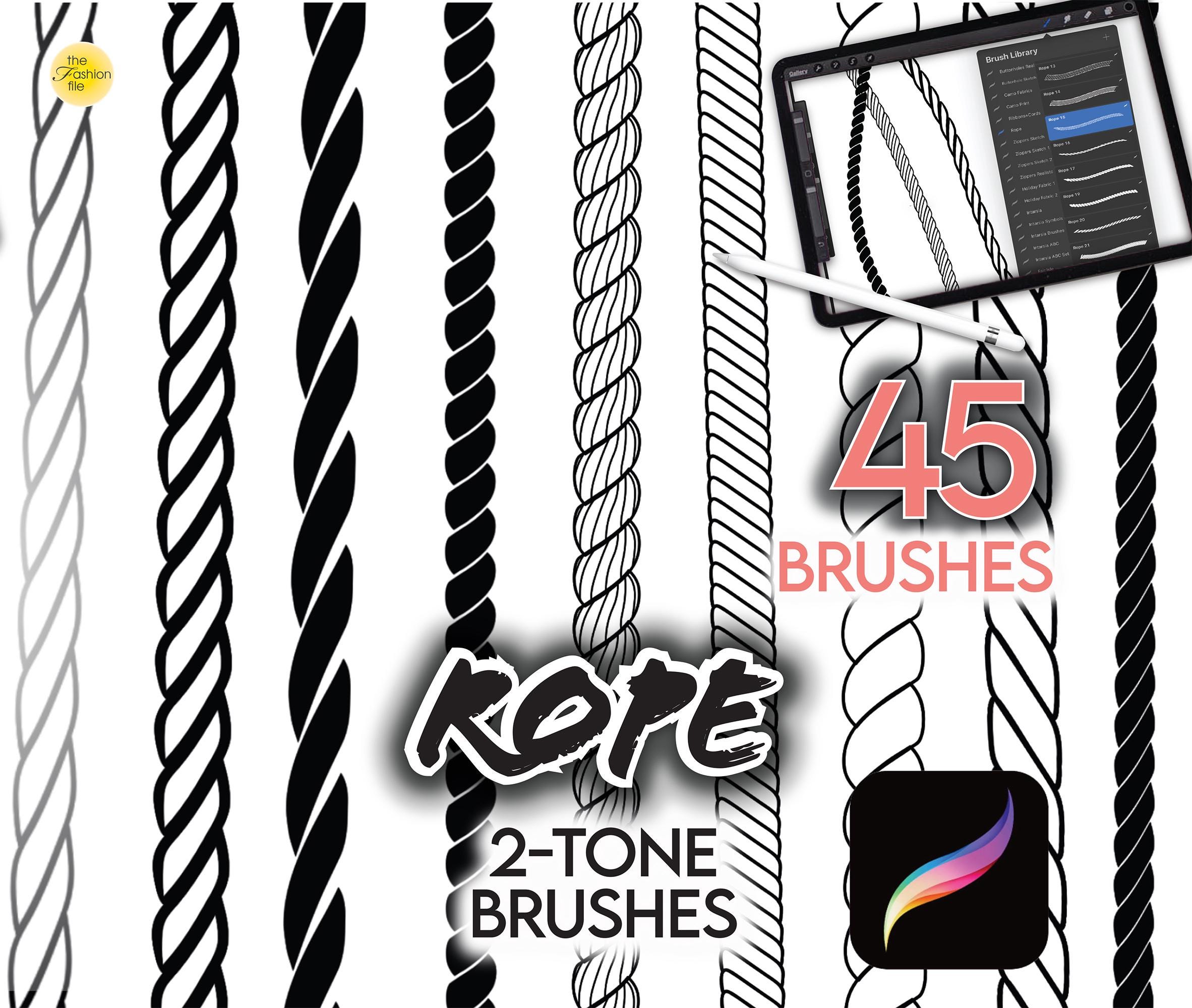 45 PROCREATE SEIL BÜRSTEN • Kordel Schnürung Krawatte Cordon Skizze Zeichnung Fashion Flats Trims Brush Anime Manga • 2-Ton Pinsel Brushset Files