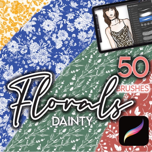 50 PROCREATE FLORAL BRUSHES • Procreate Brush Dainty Delicate Floral Prints Flowers Floreado Fleur Textile Fashion Brush Anime +Free Gingham