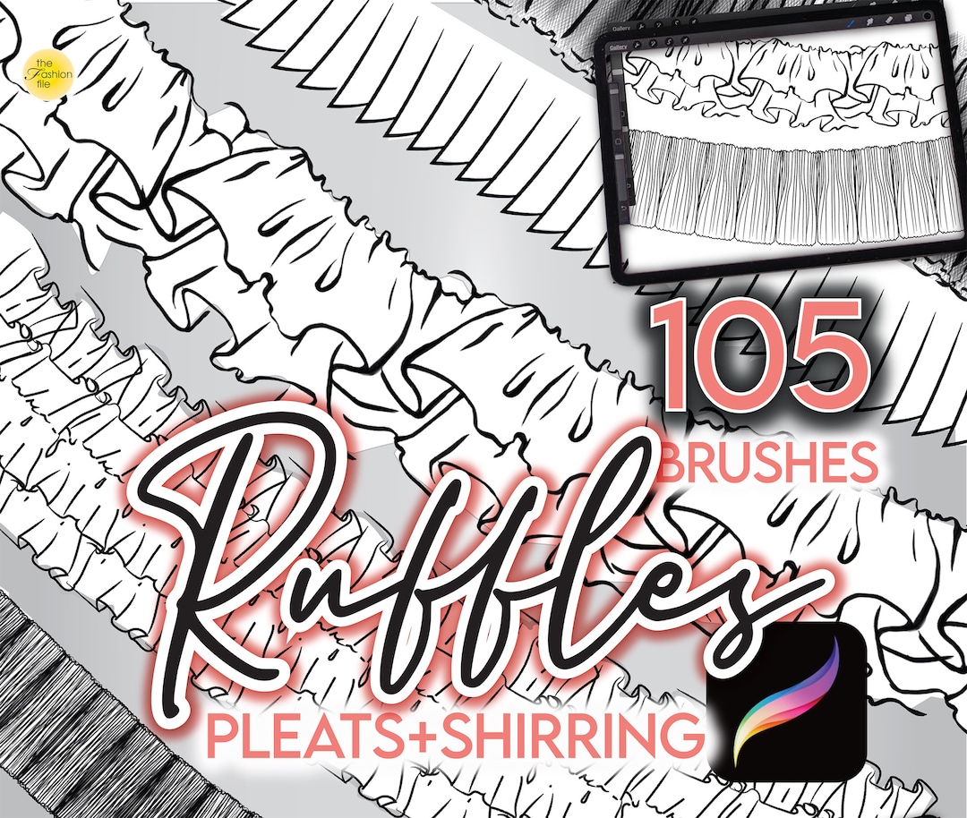 105 PROCREATE RUFFLE BRUSHES • Pleats Shirring Smocking Gathers Frills ...
