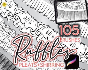 105 PROCREATE RUFFLE BRUSHES • Pleats Shirring Smocking Gathers Frills Gowns Sketch Drawing Fashion Design Technical Flats Brush Anime Manga
