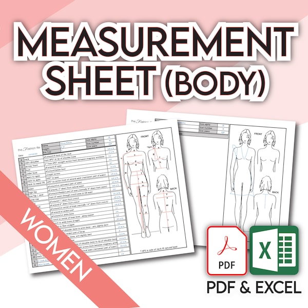 Fashion Designer Template WOMEN BODY MEASUREMENT Sheet • Sewing Measurement Sheet • Blank Excel and Pdf files, and guide • +Free Bonus!