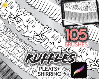 105 PROCREATE RUFFLE BRUSHES • Pleats Shirring Smocking Gathers Frills Gowns Sketch Drawing Fashion Design Technical Flats Brush Anime Manga