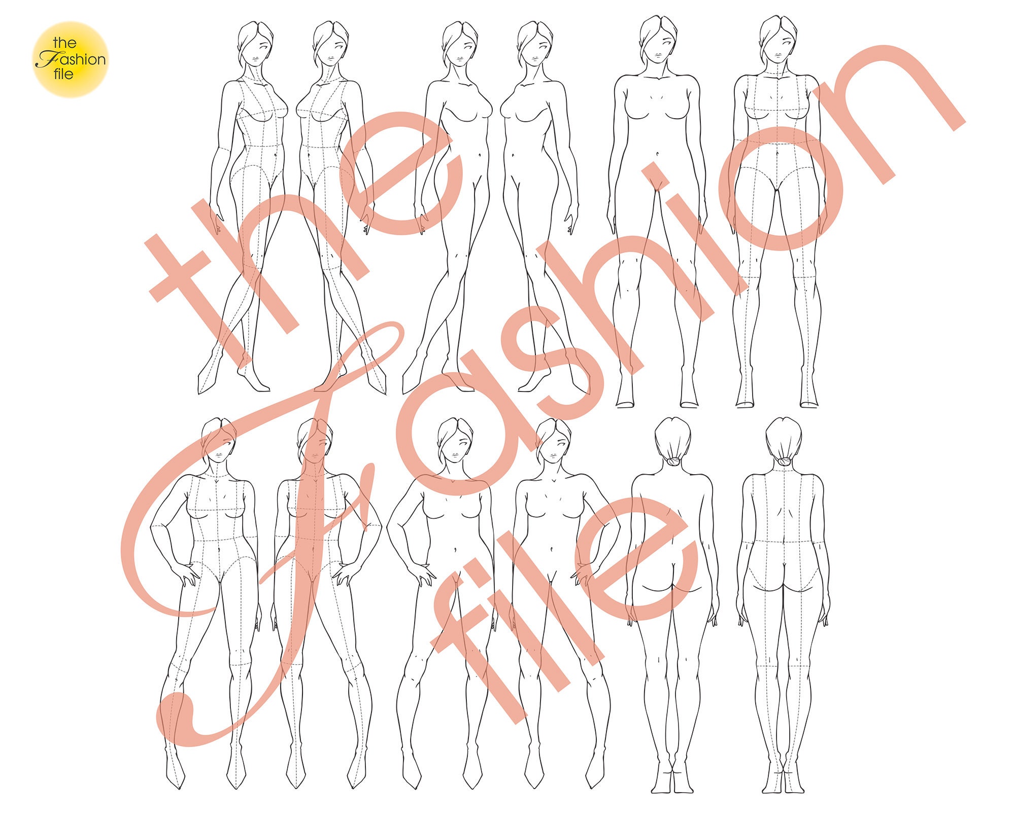 30 STANDARD BODY FIGURES Fashion Templates • Female Sketches • Pdf Ai ...