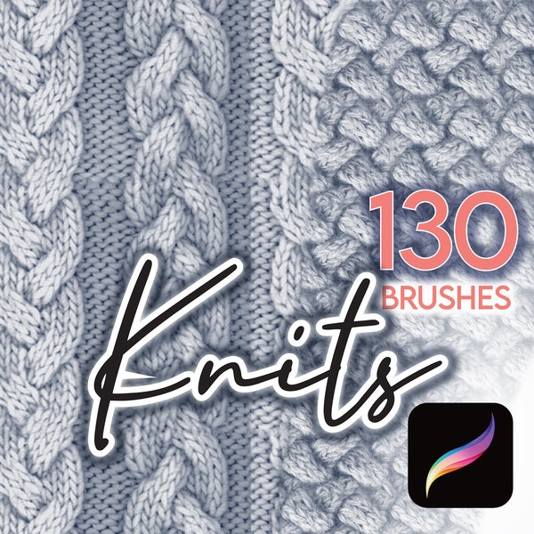 125 PROCREATE STRICKTEXTURbürsten • Realistisch + Skizze Strickwolle Pullover Textil Modebürsten Anime + 4 Bonus Zopfmuster Fuzzy Edge