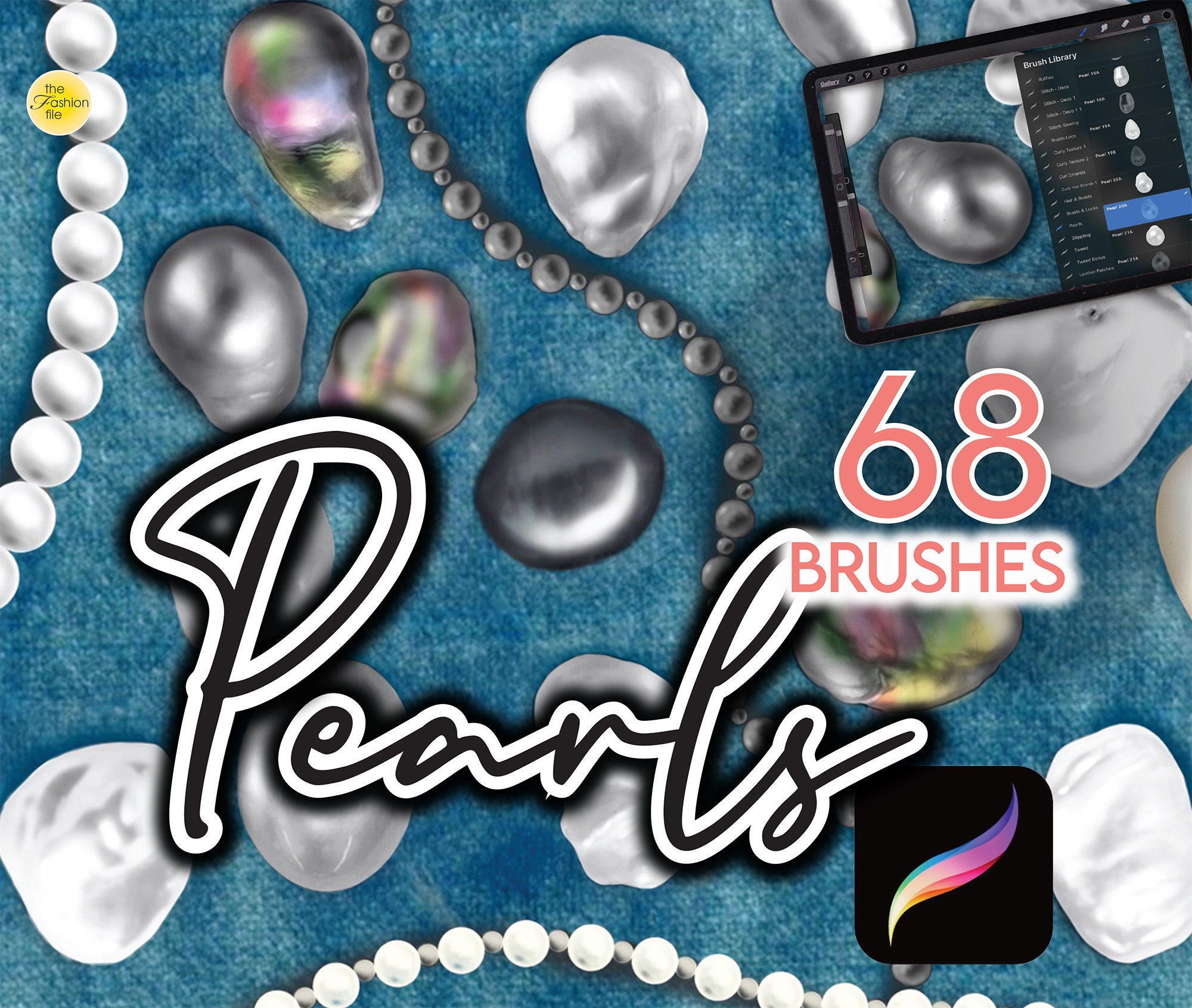 68 pinceles de perlas para Procreate – Sellos de joyería de moda y pinceles realistas de hileras de perlas