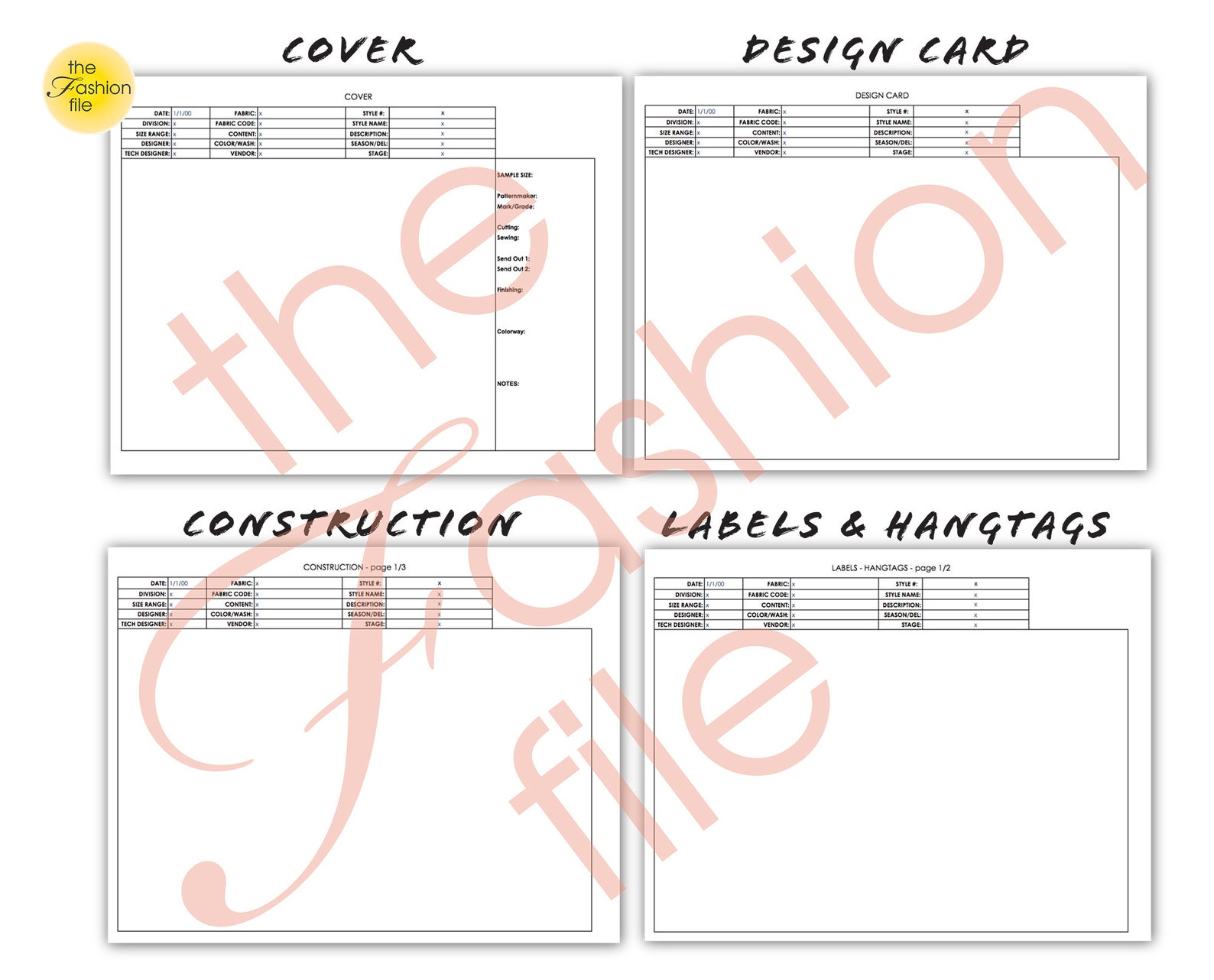 Fashion Designer BASIC TECH PACK • 11 Pages Technical Package Set With ...