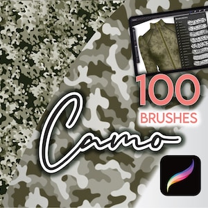 100 TEXTURAS DE CAMUFLAJE PROCREATE • Pinceles de camuflaje para estampados sin costuras, textiles, moda, anime, Procreate