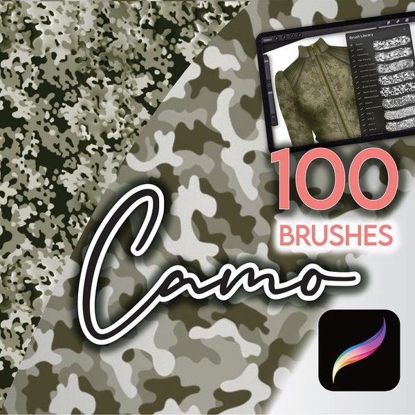 105 TEXTURES CAMOUFLAGE PROCREATE • Pinceaux Procreate Brush Camo, impression sans couture textile, pinceaux mode Anime