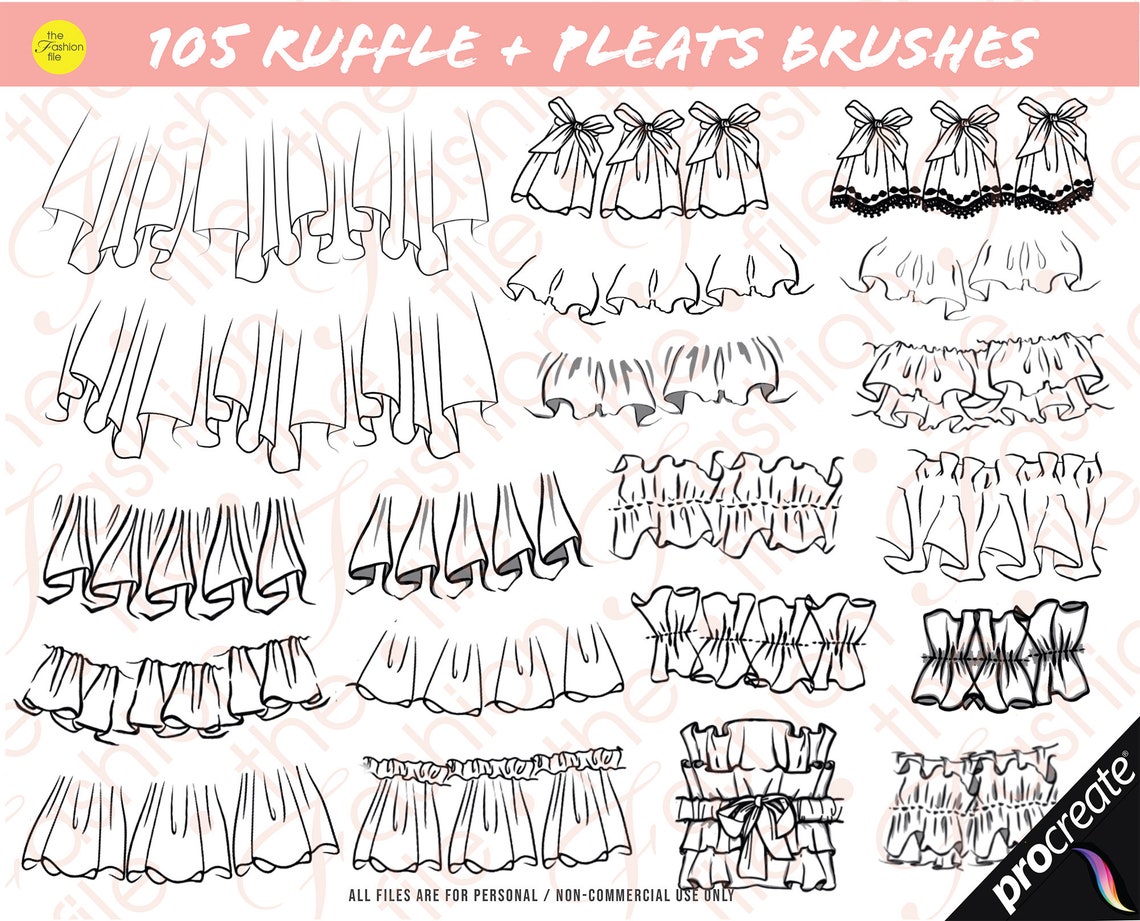 105 PROCREATE RUFFLE BRUSHES • Pleats Shirring Smocking Gathers Frills ...