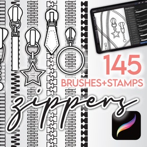 145 PROCREATE FASHION BRUSHES • 96 Zipper Pull Stamps + 49 Zipper Teeth Brushes • Brushset Files Procreate Designer Brush Anime