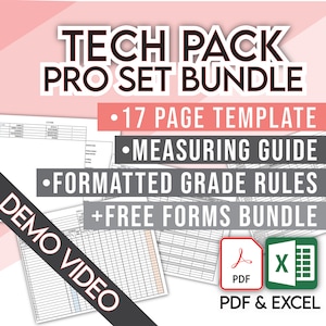 Fashion 17-Page TECH PACK TEMPLATE Bundle + Professional Demo + Video Tutorial • Grade Rules • How To Measure Manual • Bonus Free Forms!