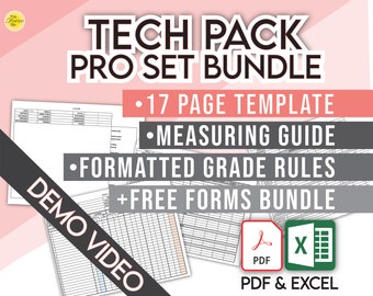 Fashion 17-Page TECH PACK TEMPLATE Bundle + Professional Demo + Video Tutorial • Grade Rules • How To Measure Manual • Bonus Free Forms!