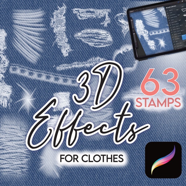 64 PROCREATE 3D EFFECTS Stamp Set • Realistic Procreate Rips, 3D Fading Effects and 8 Seams  • Fashion Procreate Brushes Illustration Anime