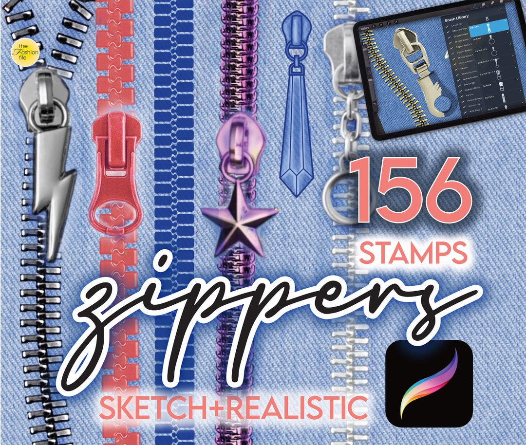 156 PROCREATE FASHION BRUSHES 112 Zipper Pull Stamps 41 Zip Teeth