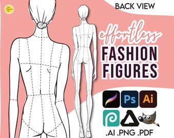 MODELLO DI DESIGN DI MODA • Pdf Ai Png per Procreare • Schizzo di moda femminile a 9 teste • File bonus gratuito: strumenti indispensabili per gli stilisti!
