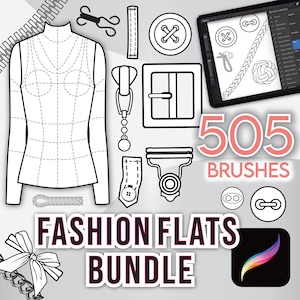 505 PROCREATE FASHION BRUSHES • For Flat Sketches: Clothing Templates Stitches Buttons Zippers Rope Cording Chain Buckles • Brushset Files