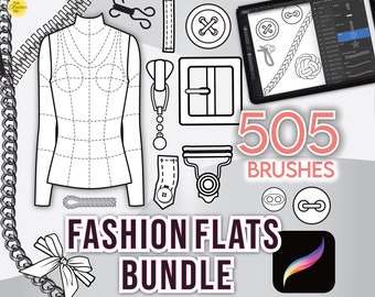 505 PROCREATE FASHION BRUSHES • For Flat Sketches: Clothing Templates Stitches Buttons Zippers Rope Cording Chain Buckles • Brushset Files
