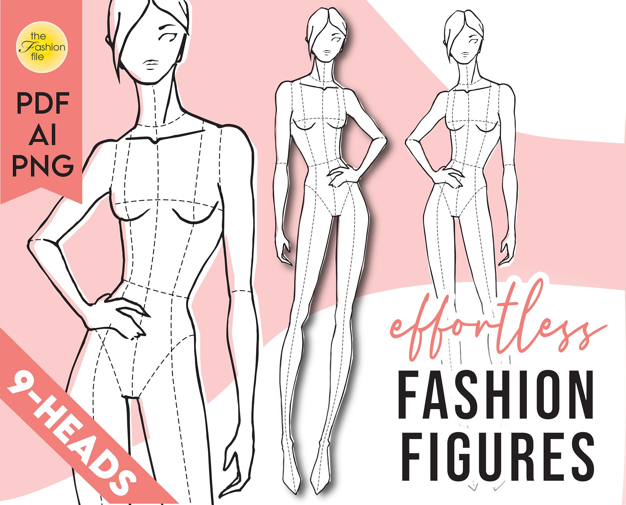 FASHION DESIGN TEMPLATE \u2022 Pdf Ai Png for Procreate \u2022 9Head