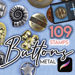 109 PROCREATE METAL BUTTONS Stamps • Realistic Fashion Design Clothes Clothing Anime Manga Anime • Brushset Files + Free Color Palette