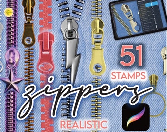 Procreate Zipper Brushes • 51 Fashion Design Stamps (Bonus Palette) (PDF Instructions)