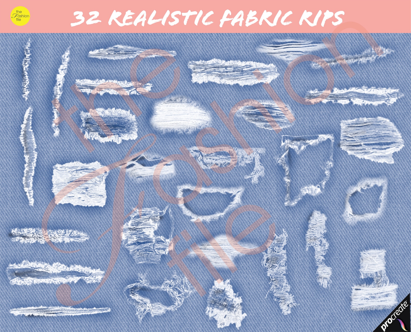 Black Fabric Rips 32 PROCREATE FABRIC RIPS • Procreate Stamps Textile Distress Effects ...