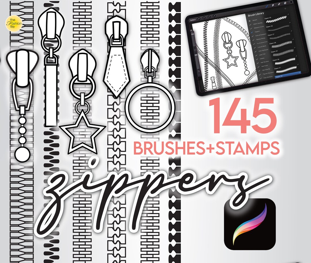 145 PROCREATE FASHION BRUSHES 96 Zipper Pull Stamps 49 Zipper Teeth