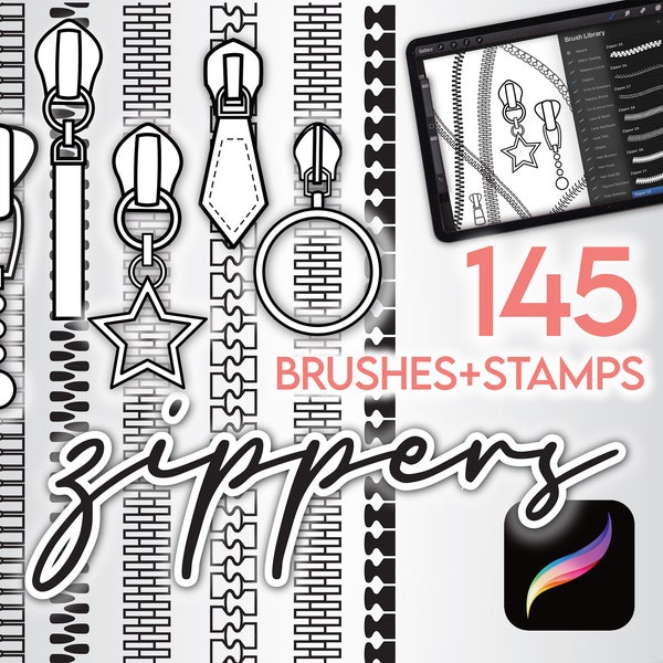 145 PROCREATE MODE PINSEL • 96 Zipper Pull Stempel + 49 Zipper Zähne Pinsel • Pinselset Dateien Procreate Designer Brush Anime