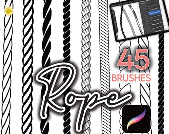 45 PROCREATE ROPE BRUSHES • Cord Cording Tie Cordon Sketch Drawing Fashion Flats Trims Brush Anime Manga • 2-Tone Brushes Brushset Files