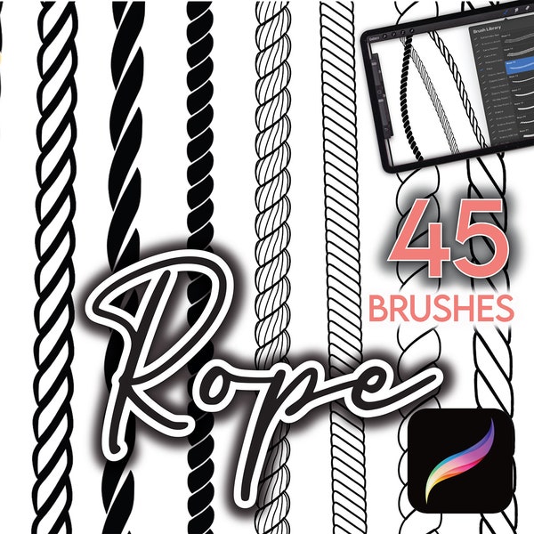 45 PROCREATE ROPE BRUSHES • Cord Cording Tie Cordon Sketch Drawing Fashion Flats Trims Brush Anime Manga • 2-Tone Brushes Brushset Files