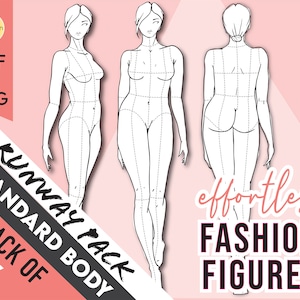 STANDARD / REALISTIC BODY Fashion Figure Templates 6-Pack • Runway Poses • Female Fashion Croquis • Ai Pdf Png • Illustration • + Free File!
