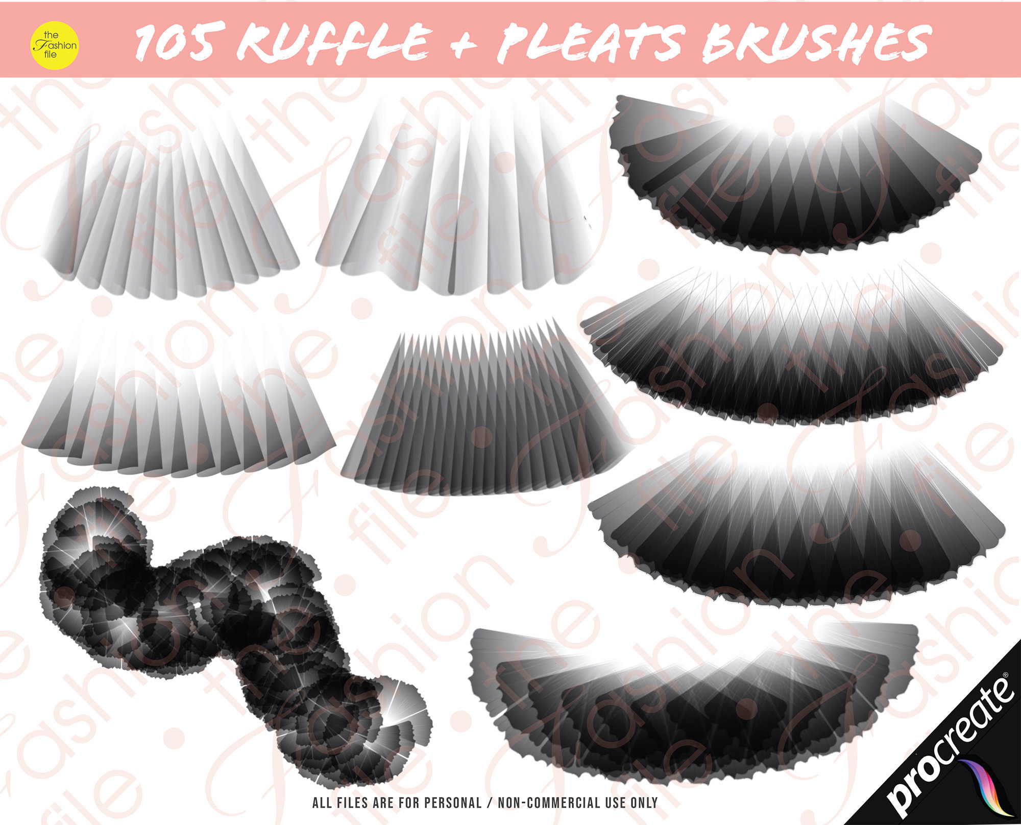105 PROCREATE RUFFLE BRUSHES • Pleats Shirring Smocking Gathers Frills ...