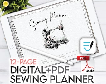 DIGITAL SEWING PLANNER, 12-Page Pdf Sewing Journal, GoodNotes Planner, iPad Fashion Project Organizer Measurement Sheet Female Body Template