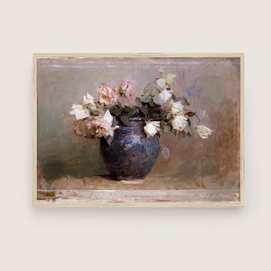 Victorian Roses Oil Painting Print: Antique Still Life Fine Art