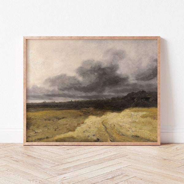 French Landscape Painting Fine Art Print | Dramatic Sky | Antique Oil on Canvas | Romantic Wall Decor | Beautiful Light | A3, A4