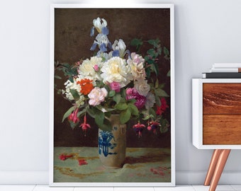 Vintage Still Life Oil Painting of a Vase of Flowers | Victorian Floral Fine Art Print | Pretty Wall Decor