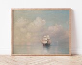 Vintage Seascape Painting Antique Victorian Oil Painting Calm and Peaceful Wall Decor Beautiful Nautical Fine Art Print A1, A2, A3