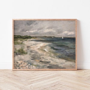 Impresión artística de paisaje marino vintage: pintura al óleo costera victoriana