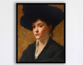 Vintage Portrait Painting Fine Art Print | Antique 19th Century Female Oil Painting | Beautiful Romantic Wall Decor | Moody Portrait