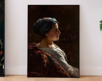 Moody Female Portrait | Antique Oil Painting | Beautiful, Romantic Wall Decor | Stunning Vintage Fine Art Print | A2, A3, A4