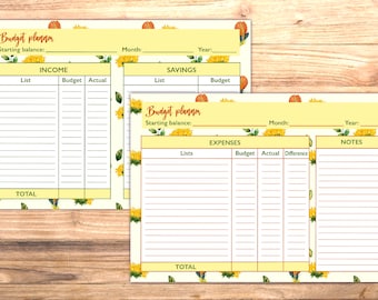 Sunflower Budget Planner | Watercolor Sunflower Finance Planner, Printable Planner, Digital Planner, PDF, JPEG